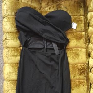 Symphony Black Strapless Open Stomach and Sides Long Slit Dress